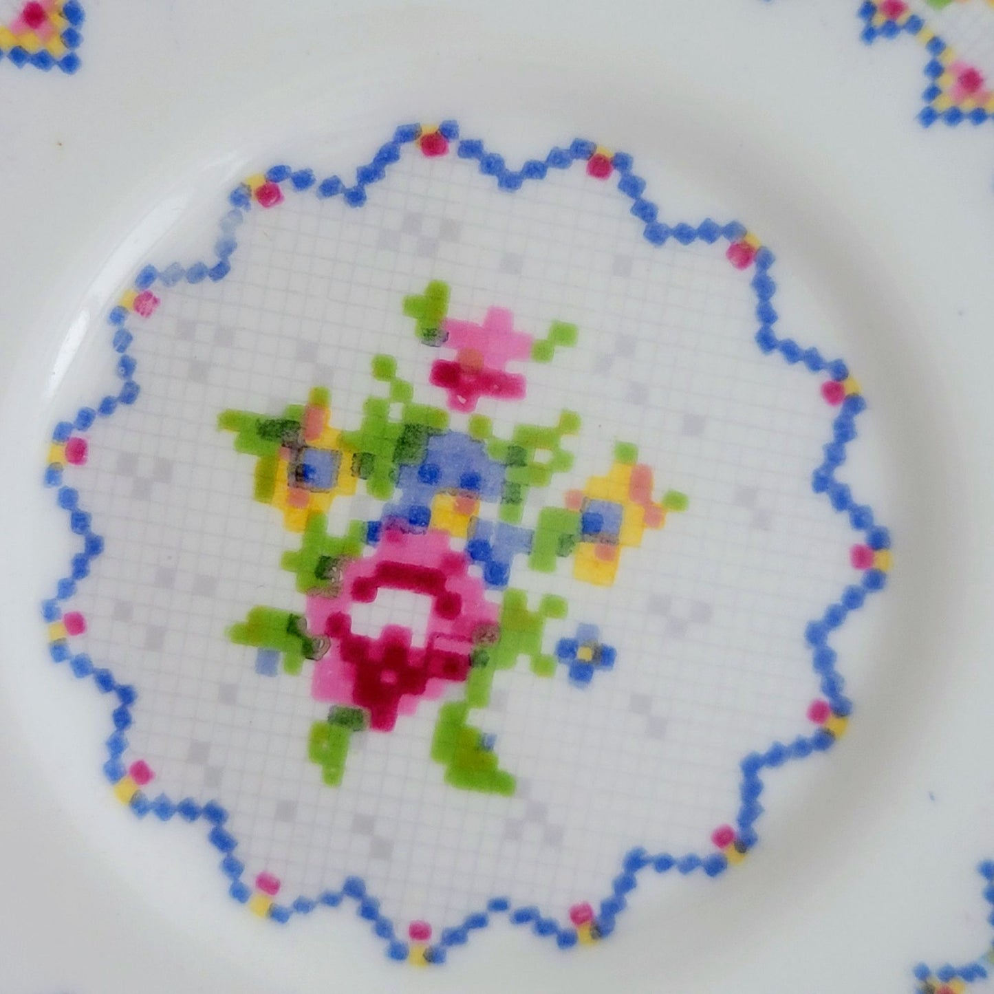 Royal Albert Petit Point Teacup & Saucer, 2 Sets, England c.1932-97