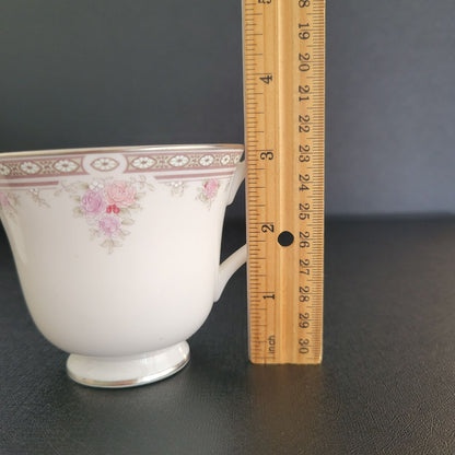 Royal Doulton Elegance Pink & Purple Rose Teacup and Saucer, 2 Sets, c.1980s Vogue Collection, England