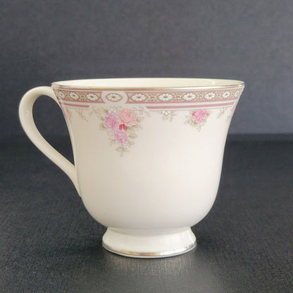 Royal Doulton Elegance Pink & Purple Rose Teacup and Saucer, 2 Sets, c.1980s Vogue Collection, England