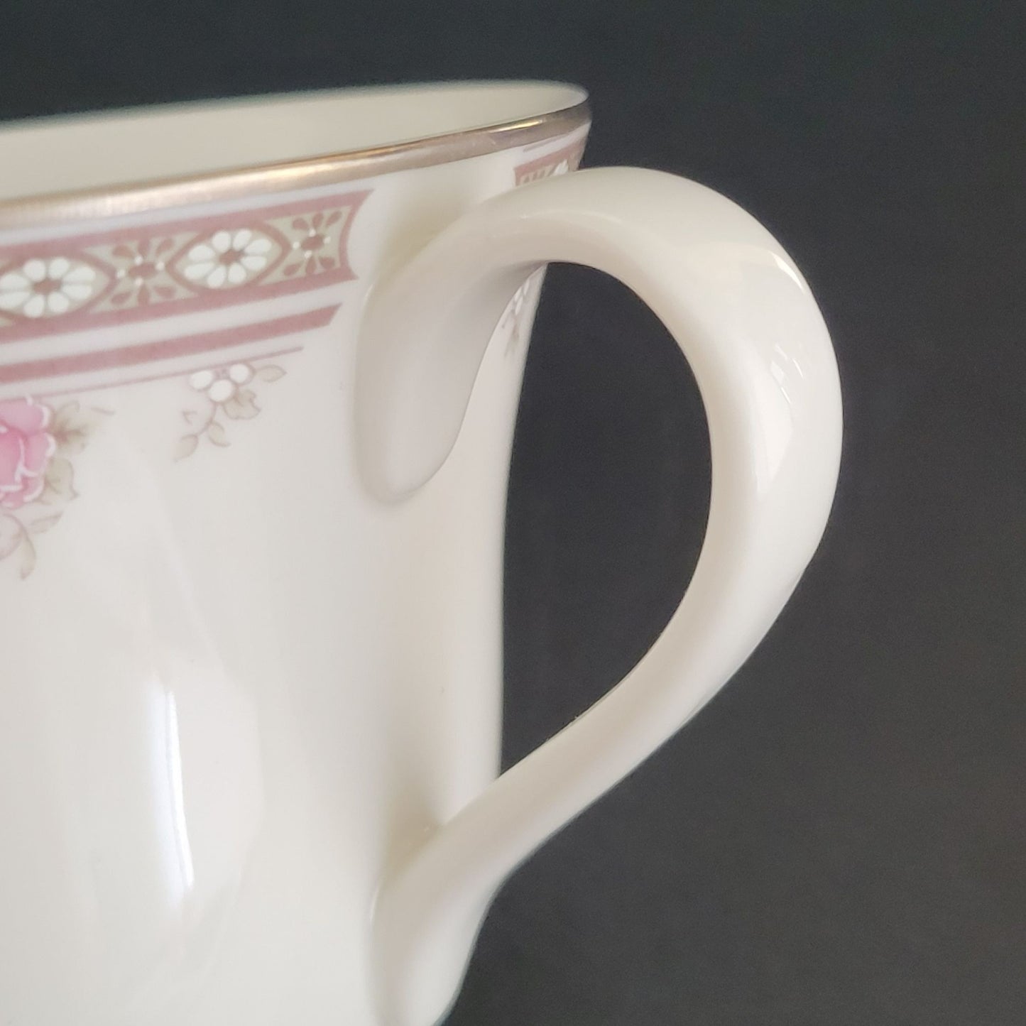 Royal Doulton Elegance Pink & Purple Rose Teacup and Saucer, 2 Sets, c.1980s Vogue Collection, England