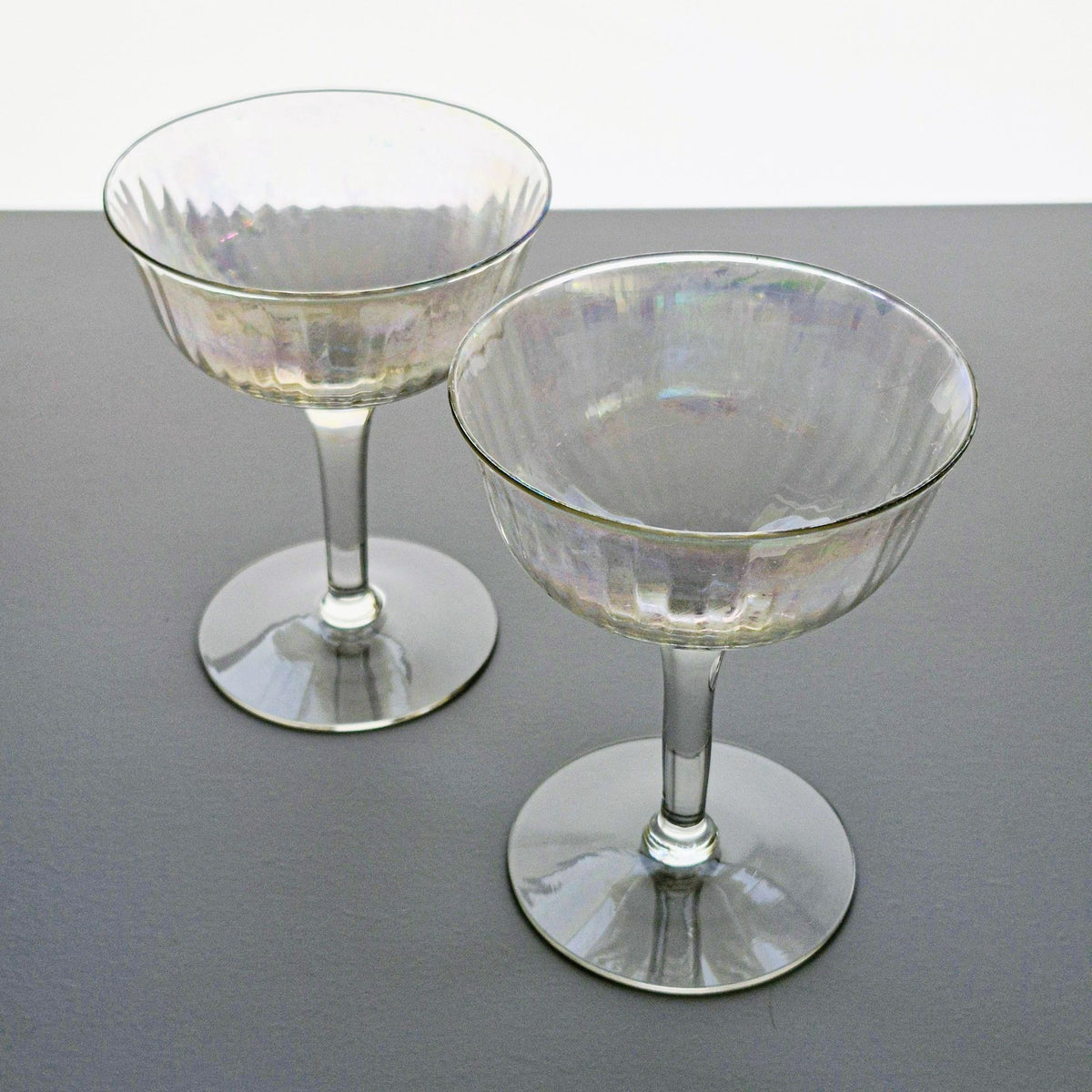 Fostoria "Mother of Pearl" Iridescent Coupe Champagne Set, c1931-43 United States