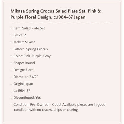 Mikasa "Spring Crocus" Salad Plate Set of 2, c.1984-87 Japan