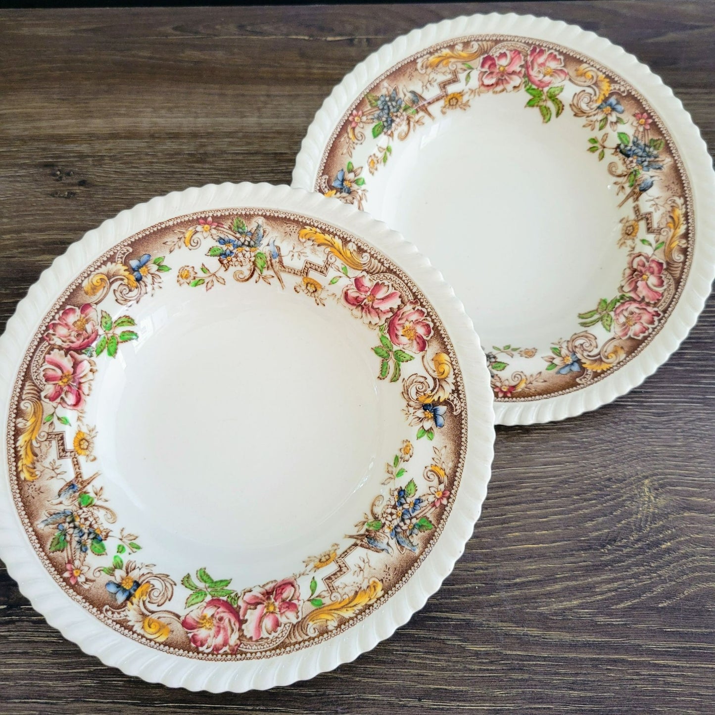 Johnson Bros Devonshire Brown Rimmed Soup Bowl, Set of 2