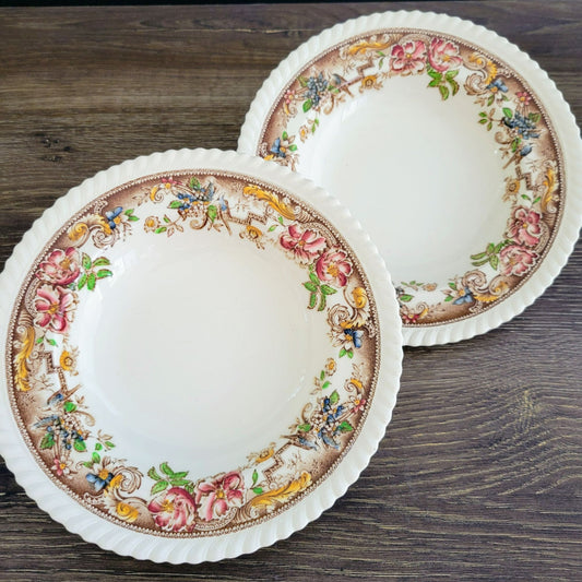 Johnson Bros Devonshire Brown Rimmed Soup Bowl, Set of 2