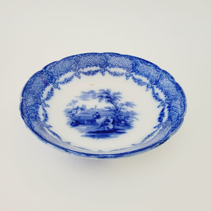 Antique Ridgway Flow Blue Humphrey's Clock Flat Soup Bowl, c.1840s England