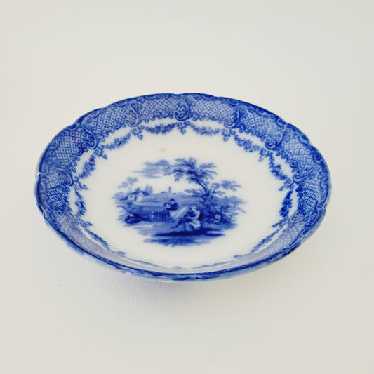 Antique Ridgway Flow Blue Humphrey's Clock Flat Soup Bowl, c.1840s England