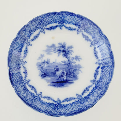 Antique Ridgway Flow Blue Humphrey's Clock Flat Soup Bowl, c.1840s England