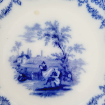 Antique Ridgway Flow Blue Humphrey's Clock Flat Soup Bowl, c.1840s England