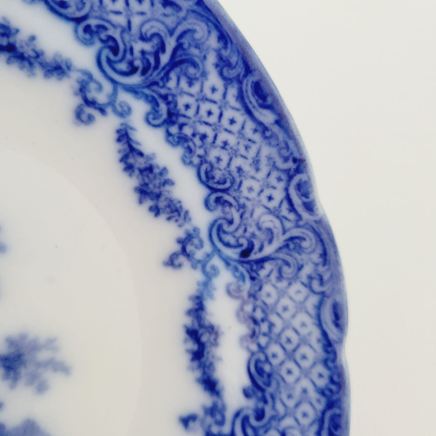 Antique Ridgway Flow Blue Humphrey's Clock Flat Soup Bowl, c.1840s England