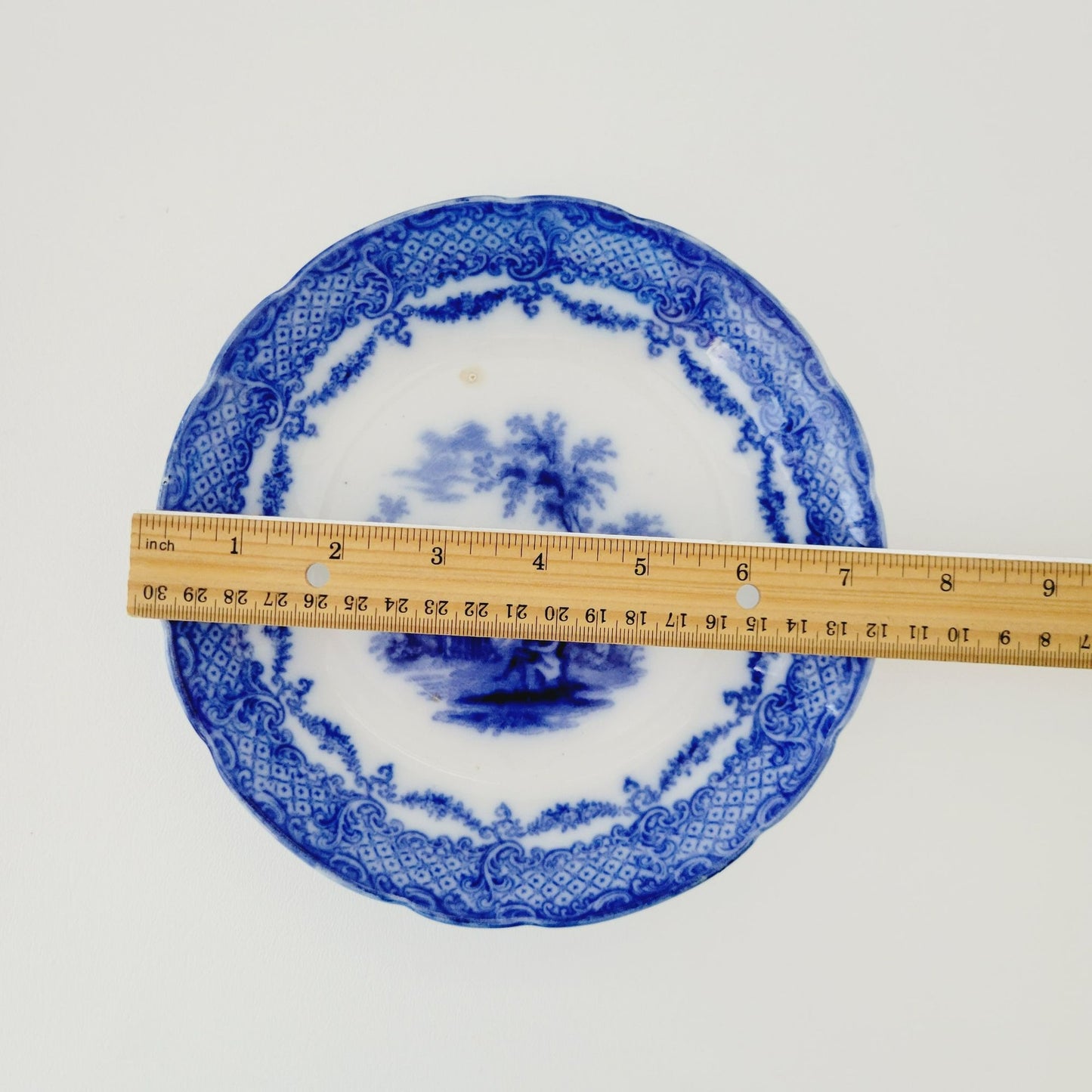 Antique Ridgway Flow Blue Humphrey's Clock Flat Soup Bowl, c.1840s England