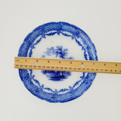 Antique Ridgway Flow Blue Humphrey's Clock Flat Soup Bowl, c.1840s England