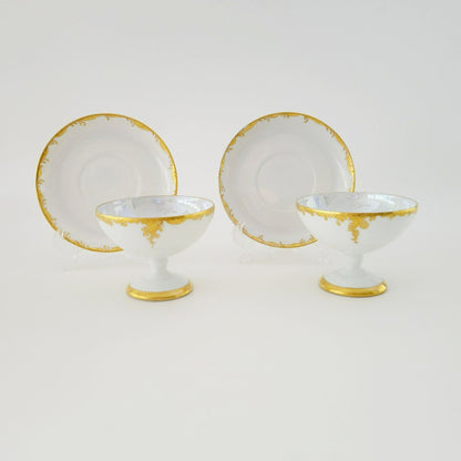 Hutschenreuther White & Gold Footed Dessert Bowl and Saucers, 2 Sets, Bavaria Germany