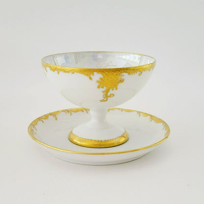 Hutschenreuther White & Gold Footed Dessert Bowl and Saucers, 2 Sets, Bavaria Germany