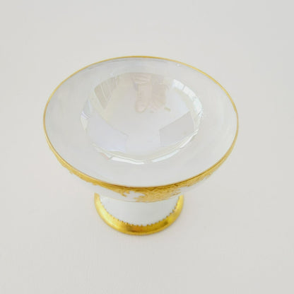 Hutschenreuther White & Gold Footed Dessert Bowl and Saucers, 2 Sets, Bavaria Germany