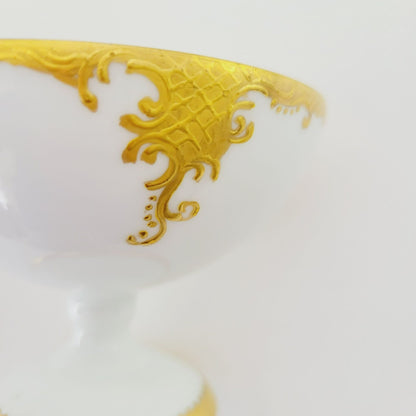 Hutschenreuther White & Gold Footed Dessert Bowl and Saucers, 2 Sets, Bavaria Germany