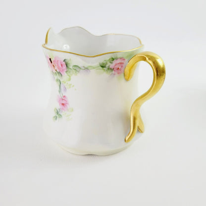 Antique Hand Painted Sugar Bowl and Creamer, Pale Green and Pink Floral, Gold Trim c.1898-1923 by J&C in Germany