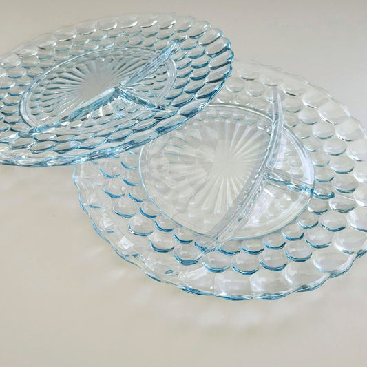 Anchor Hocking Bubble Blue Grill Plate Set of 2, c.1942-48 USA