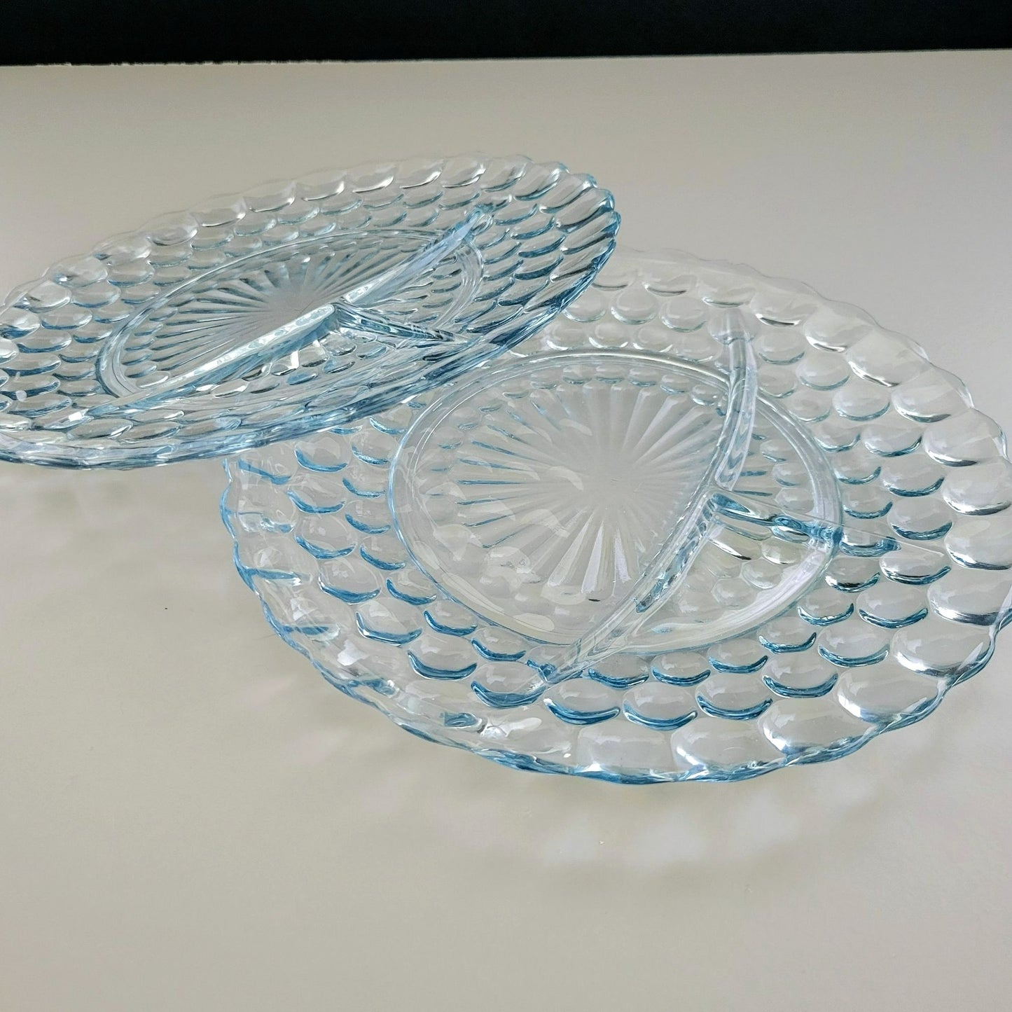 Anchor Hocking Bubble Blue Grill Plate Set of 2, c.1942-48 USA