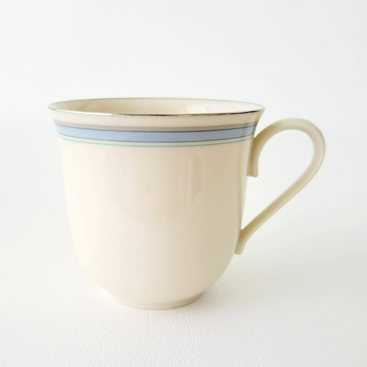 Lenox Bradford Teacup & Saucer, Cream with Blue & Platinum Trim,  c.1980s USA Made