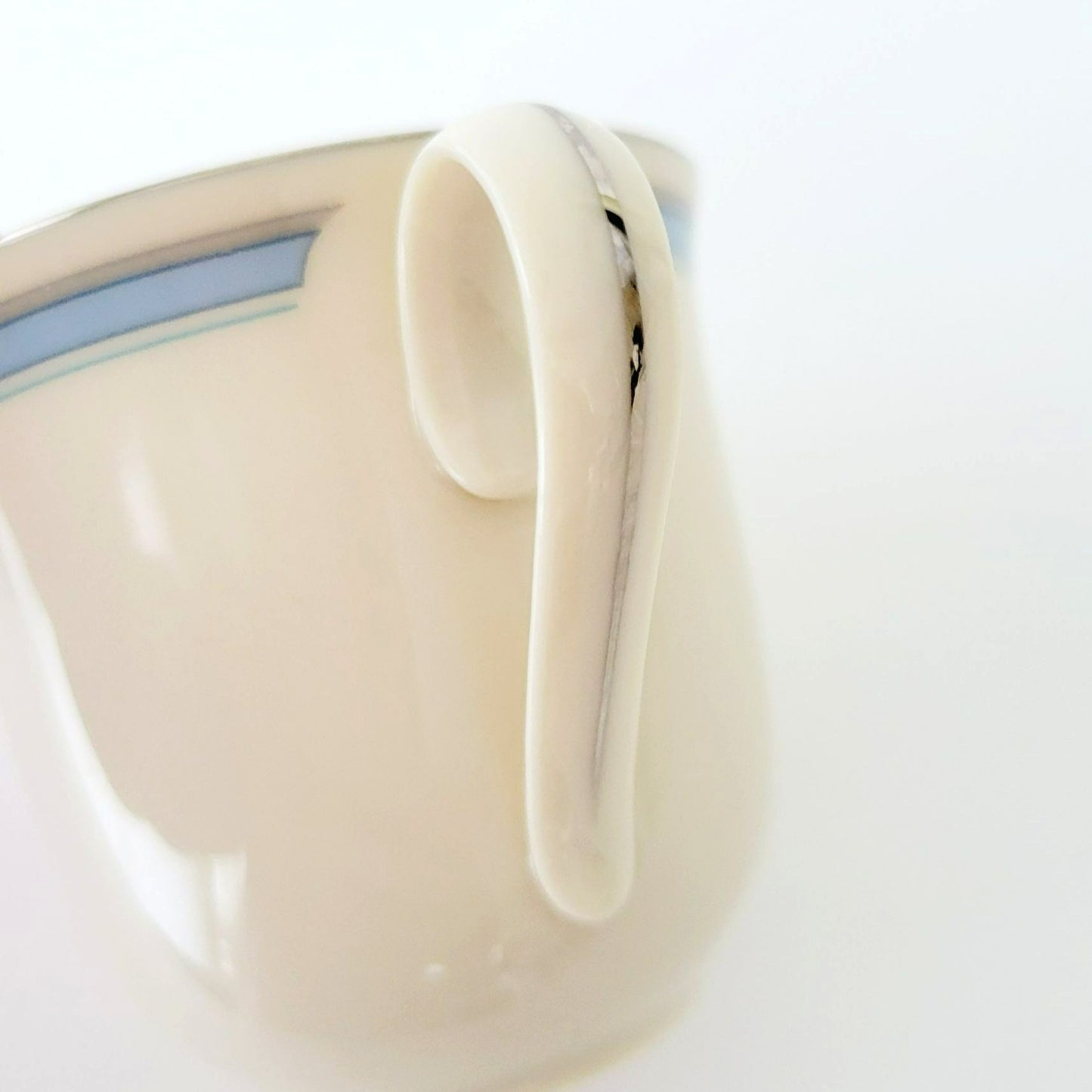 Lenox Bradford Teacup & Saucer, Cream with Blue & Platinum Trim,  c.1980s USA Made