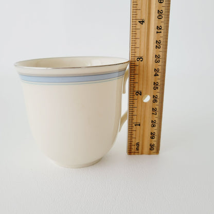 Lenox Bradford Teacup & Saucer, Cream with Blue & Platinum Trim,  c.1980s USA Made