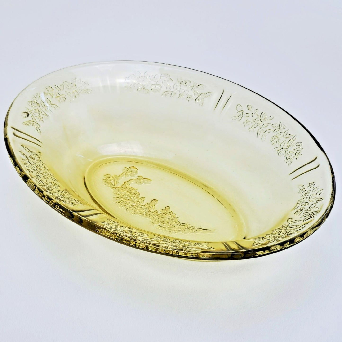 Federal Glass Sharon Cabbage Rose Oval Serving Bowl, c.1930s USA Made