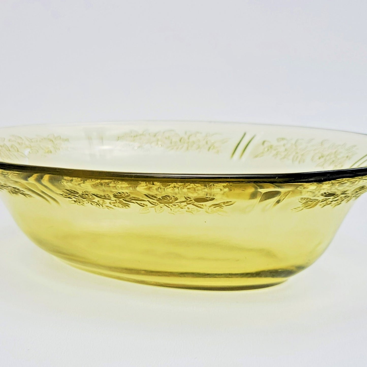 Federal Glass Sharon Cabbage Rose Oval Serving Bowl, c.1930s USA Made