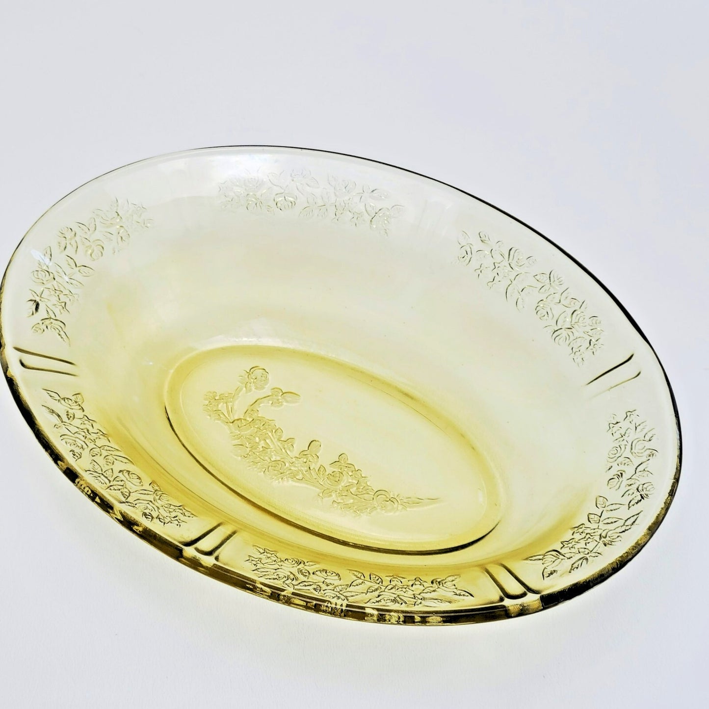 Federal Glass Sharon Cabbage Rose Oval Serving Bowl, c.1930s USA Made