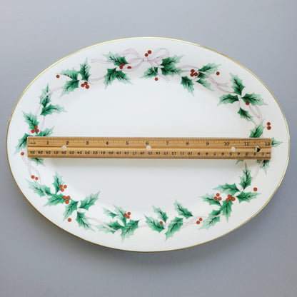 Mikasa Ribbon Holly 14" Oval Serving Platter, Made in Japan
