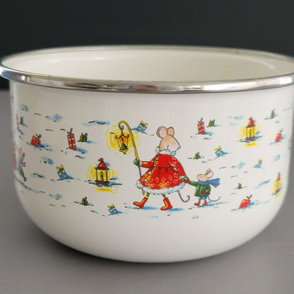 World Market Christmas Mouse Holiday Enamel Plate & Bowl Set of 3