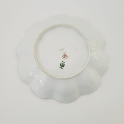 Antique M.Z Austria Cabinet Bowl, Hand Painted Green with Roses, Heavy Gold & Embossed Edging  c.1884-1909