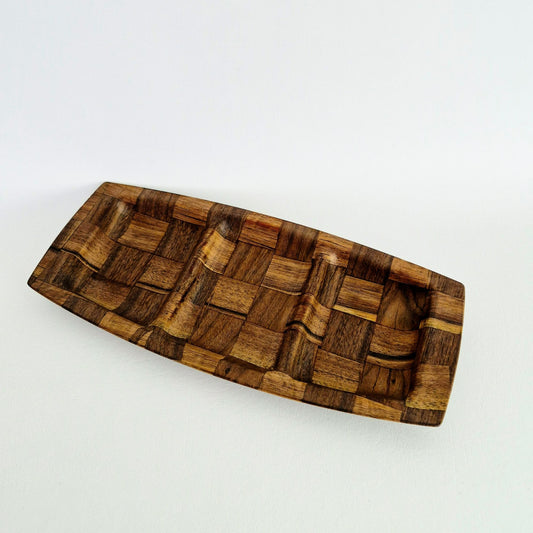 Weavewood Inc. Wooden 3 Part Divided Serving Tray, c.1970s USA