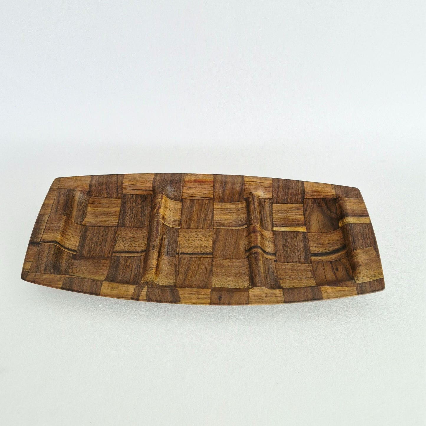 Weavewood Inc. Wooden 3 Part Divided Serving Tray, c.1970s USA