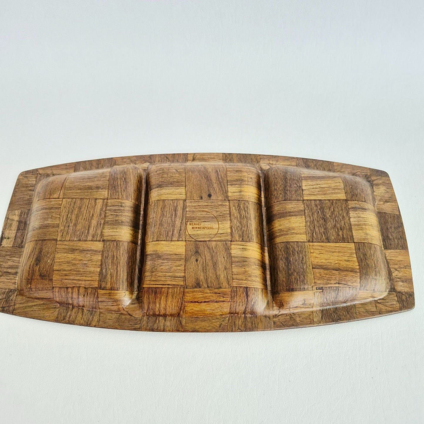 Weavewood Inc. Wooden 3 Part Divided Serving Tray, c.1970s USA