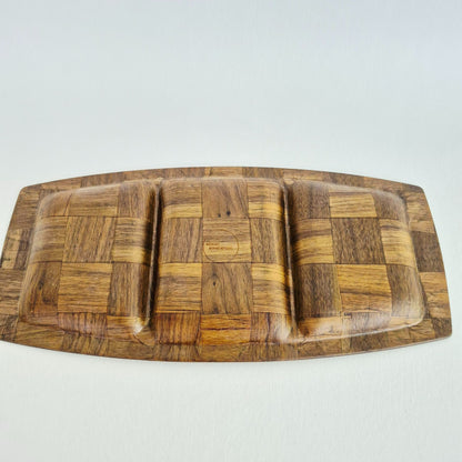 Weavewood Inc. Wooden 3 Part Divided Serving Tray, c.1970s USA