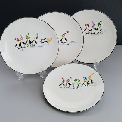 Pfaltzgraff Penguin Skate Salad Plate Set of 4, c.2006-2010