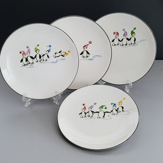 Pfaltzgraff Penguin Skate Salad Plate Set of 4, c.2006-2010