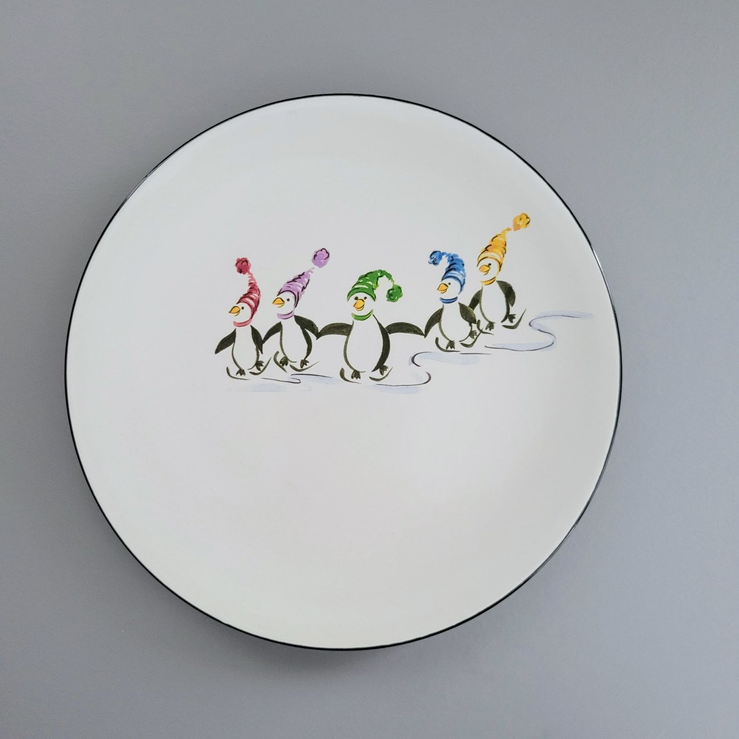 Pfaltzgraff Penguin Skate Salad Plate Set of 4, c.2006-2010