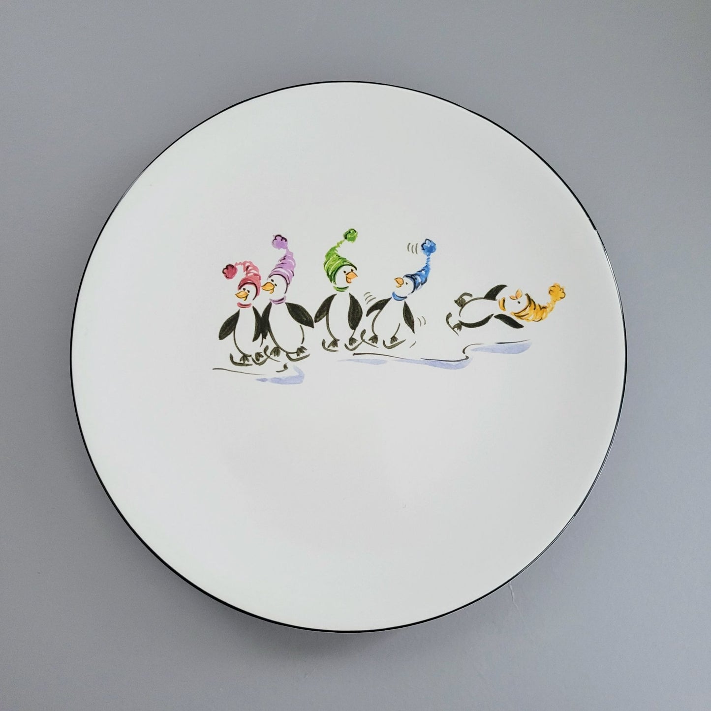 Pfaltzgraff Penguin Skate Salad Plate Set of 4, c.2006-2010