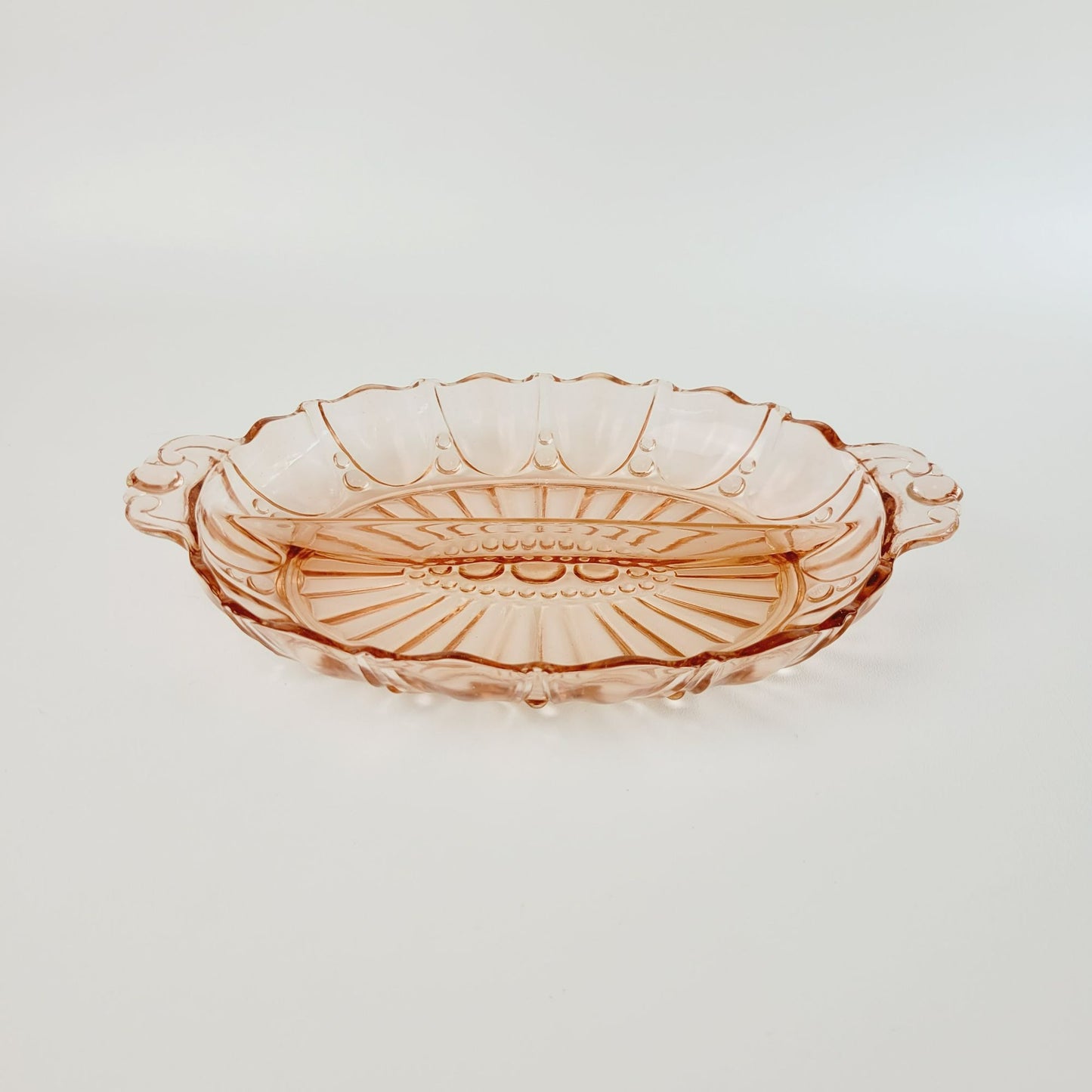 Anchor Hocking Pink Oyster & Pearl Relish Tray, c.1938-40 USA