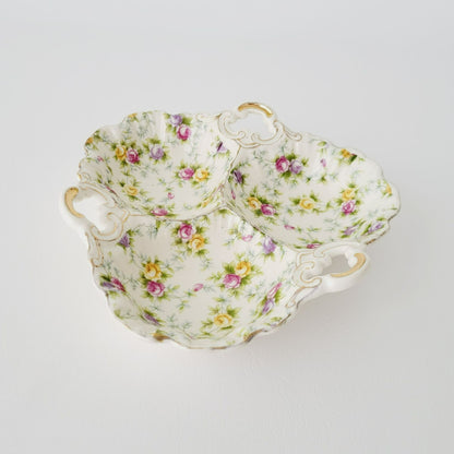Hand Painted Floral Chintz Divided Candy Nut Dish, Made in  Japan