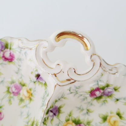 Hand Painted Floral Chintz Divided Candy Nut Dish, Made in  Japan