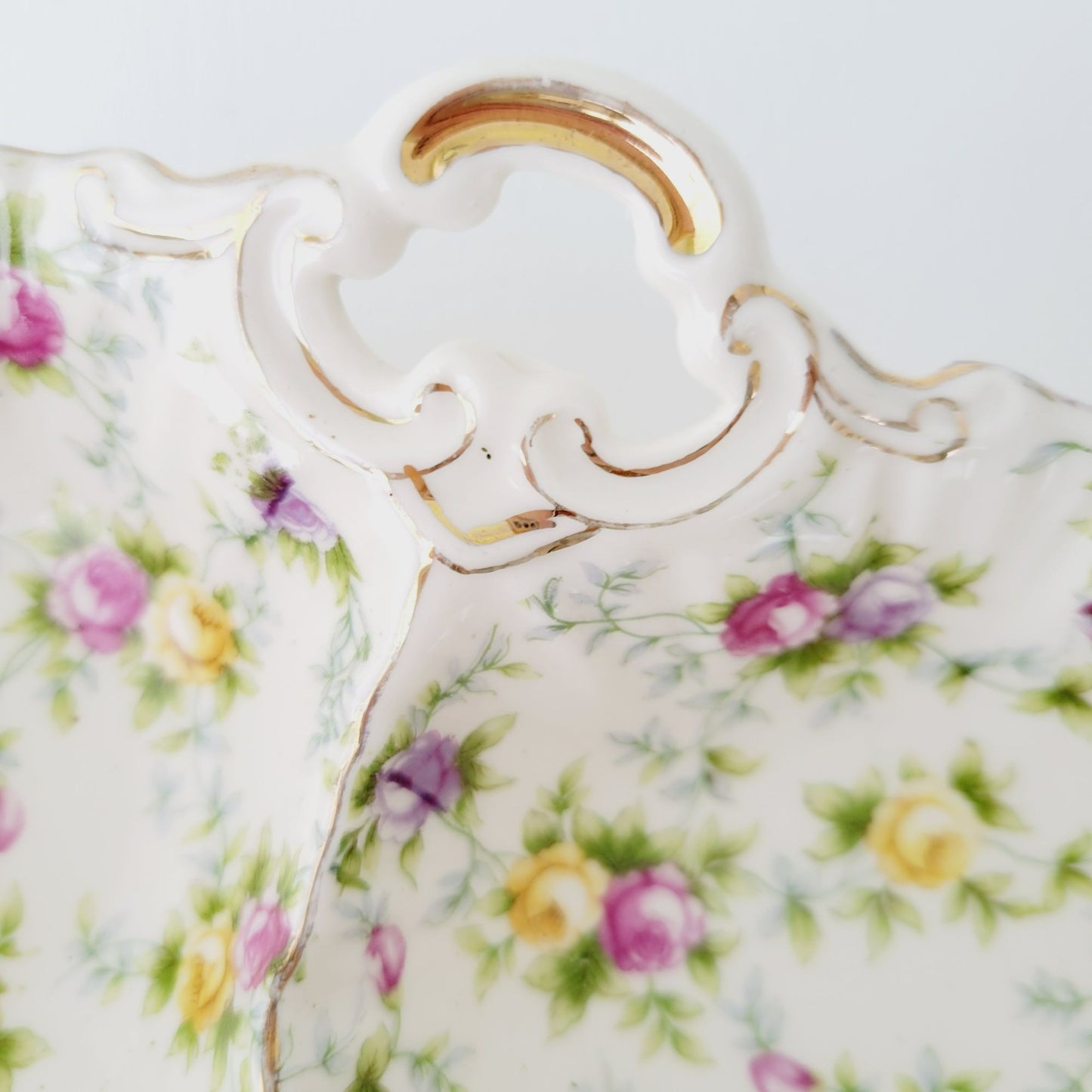 Hand Painted Floral Chintz Divided Candy Nut Dish, Made in  Japan