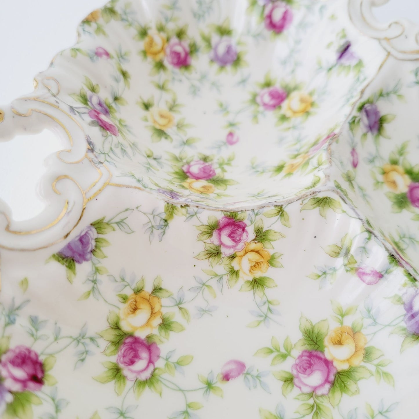 Hand Painted Floral Chintz Divided Candy Nut Dish, Made in  Japan