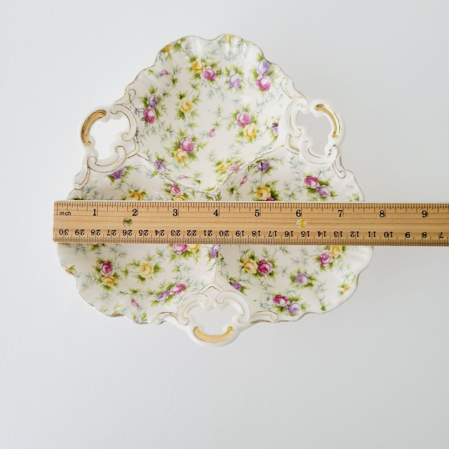 Hand Painted Floral Chintz Divided Candy Nut Dish, Made in  Japan