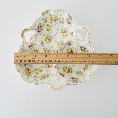 Hand Painted Floral Chintz Divided Candy Nut Dish, Made in  Japan