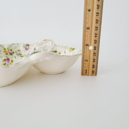 Hand Painted Floral Chintz Divided Candy Nut Dish, Made in  Japan