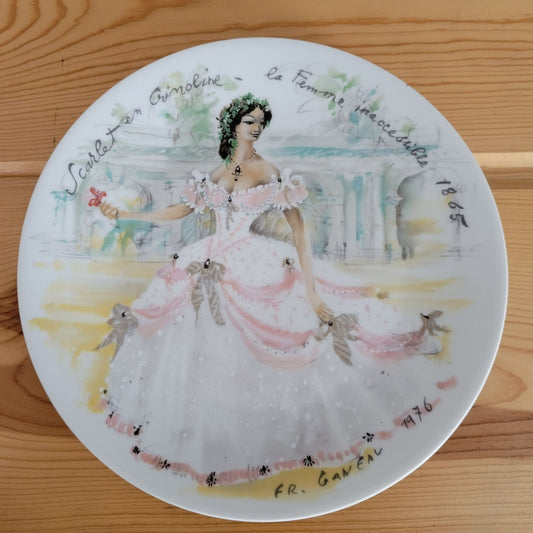 D'arceau Limoges French Collectors Plate c.1978, Scarlet in Crinoline - The Inaccessible Woman 1865,