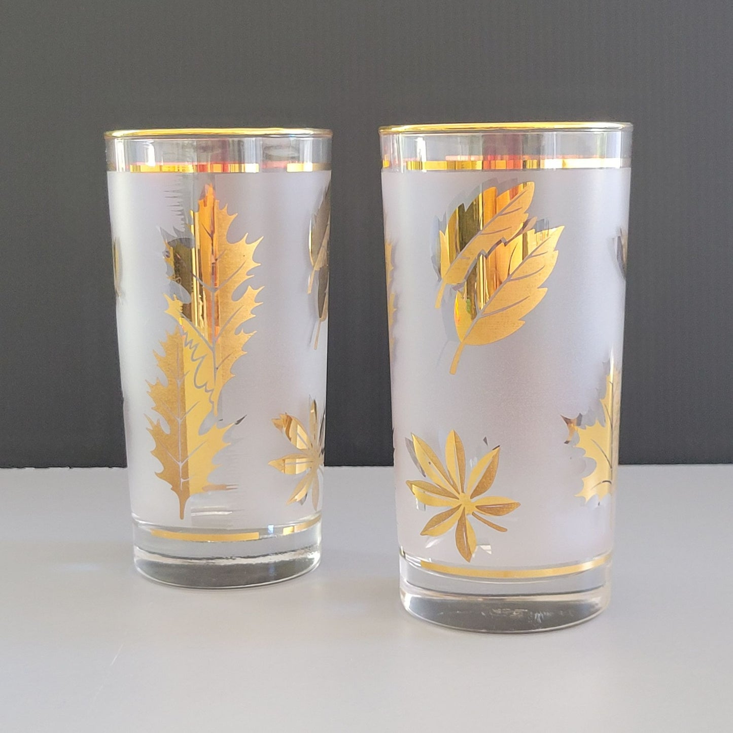 Libbey Golden Foliage Tumbler Set of 2, c.1950s-70s USA