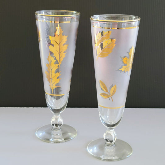 Libbey Golden Foliage Pilsner Beer Glass Set of 2, c.1950s-70s